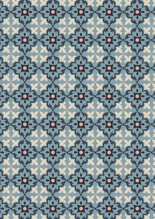 Majolica by Jo Rose for Lewis & Irene: Multi Tile on Blue (A663.3)