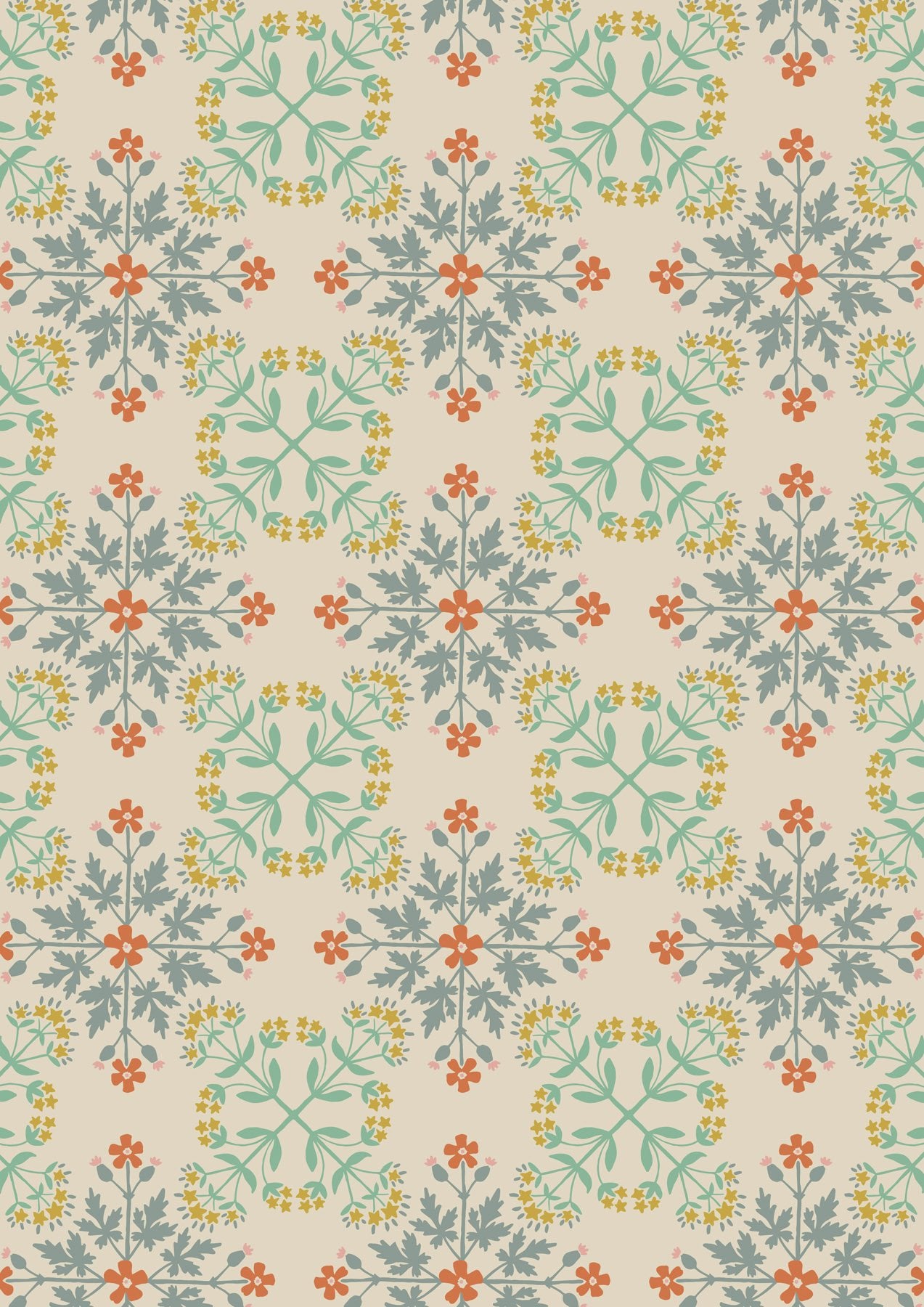 Majolica by Jo Rose for Lewis & Irene: Floral Tile on Dark Cream (A665.1)