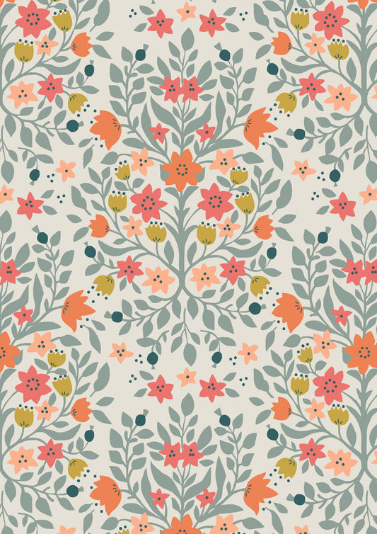 Folk Floral by Jo Rose for Lewis & Irene: Damask on Cream (A666.1)