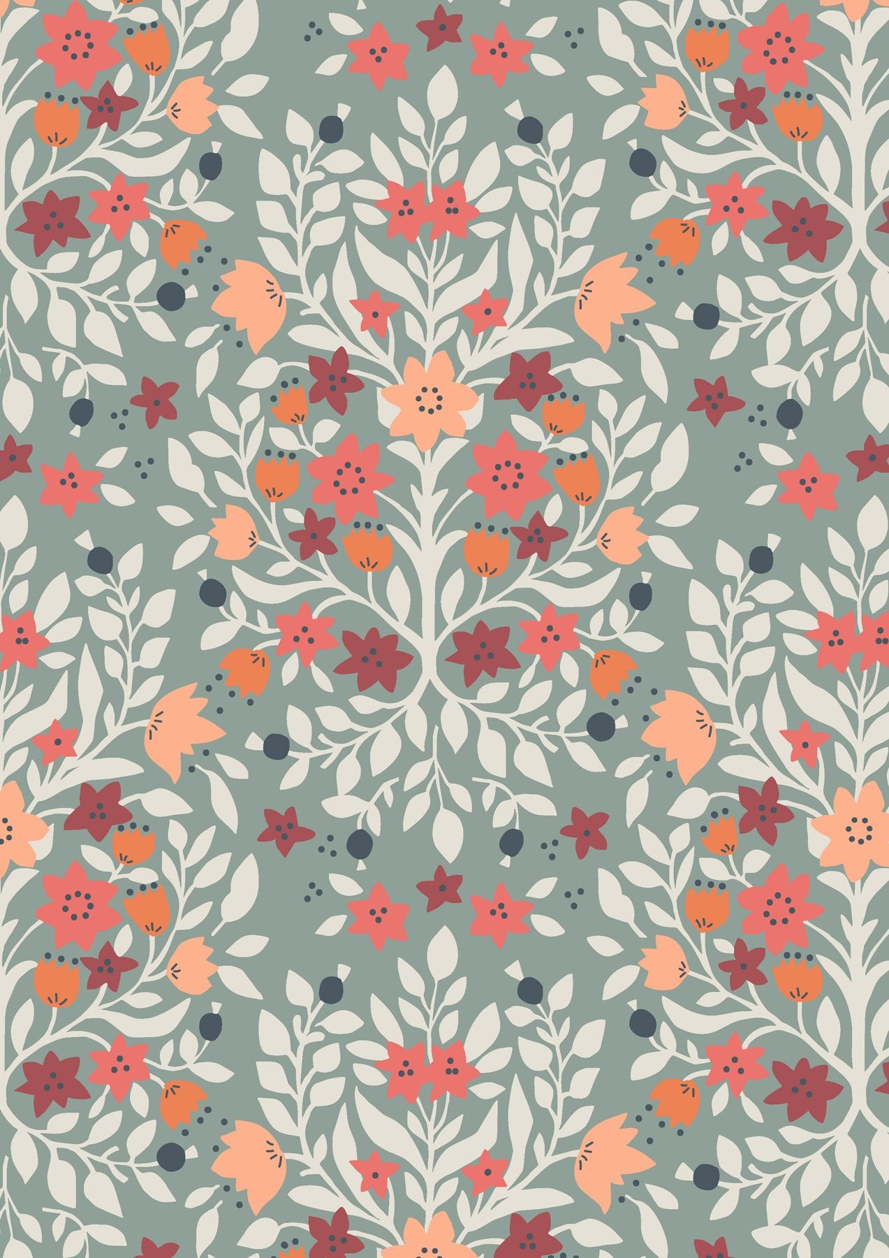 Folk Floral by Jo Rose for Lewis & Irene: Damask on Iced Sage (A666.2)