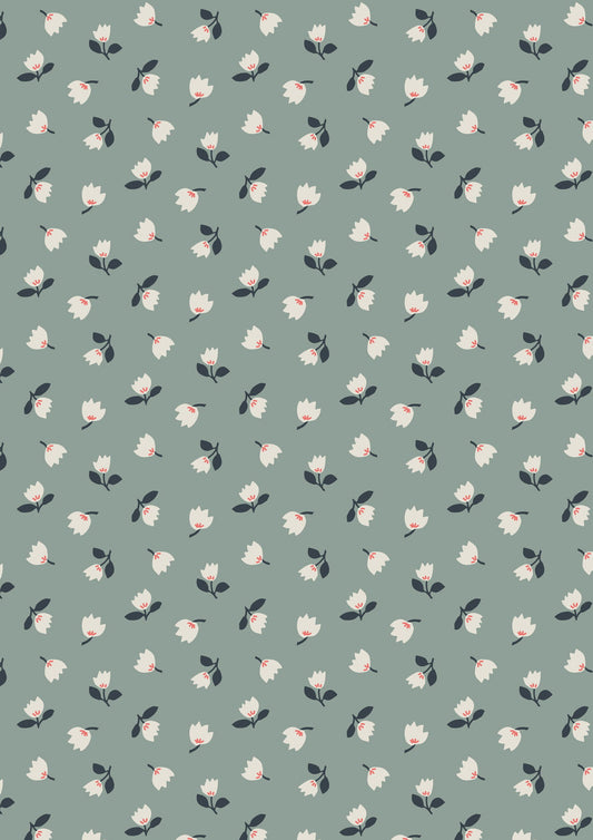 Folk Floral by Jo Rose for Lewis & Irene: Little Flowers on Iced Sage (A667.3)