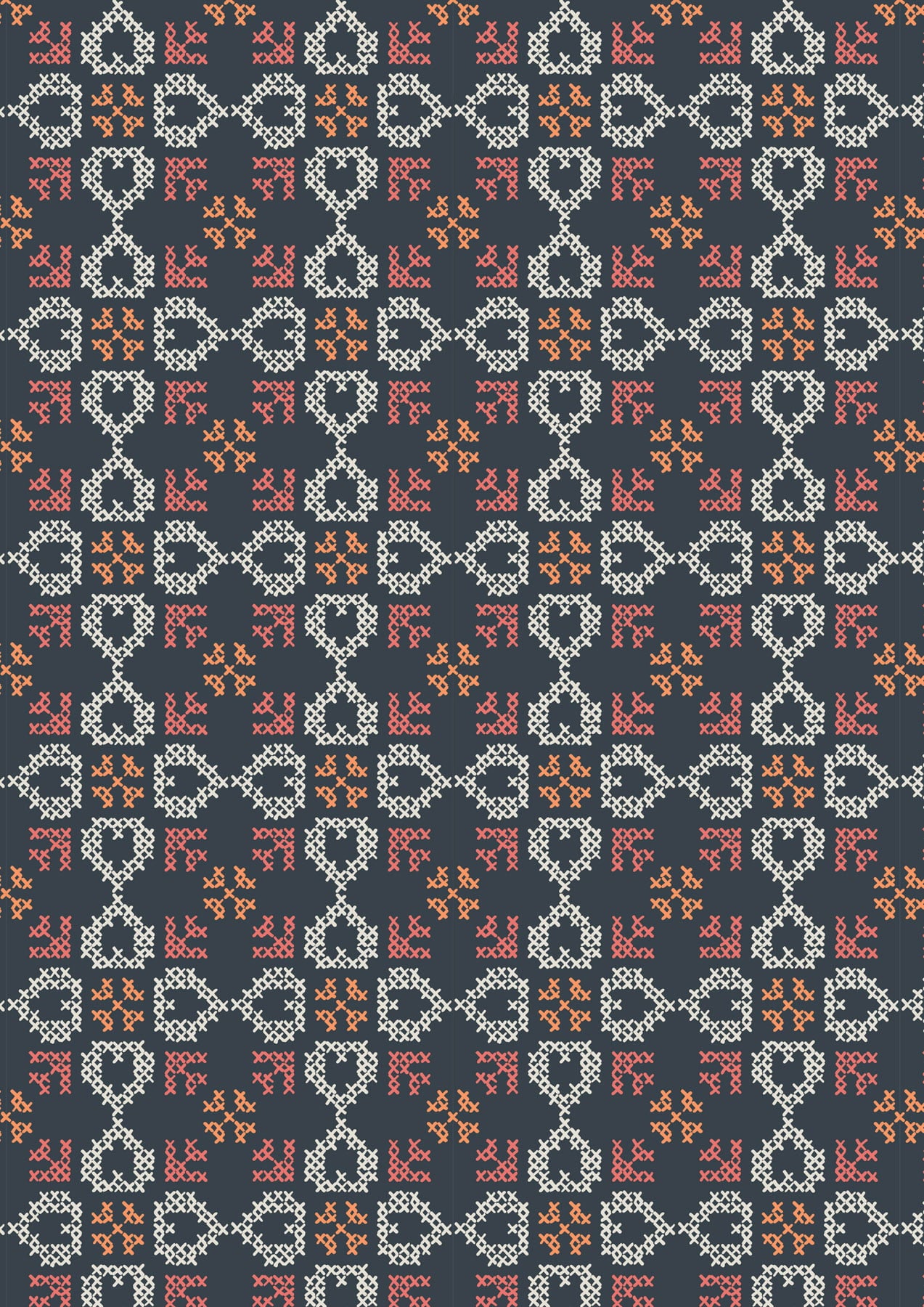 Folk Floral by Jo Rose for Lewis & Irene: Cross Stitch Hearts on Navy Blue (A669.3)