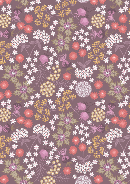 Puffin Bay by Lewis & Irene: Sea Holly Floral on Dark Heather (A689.3)