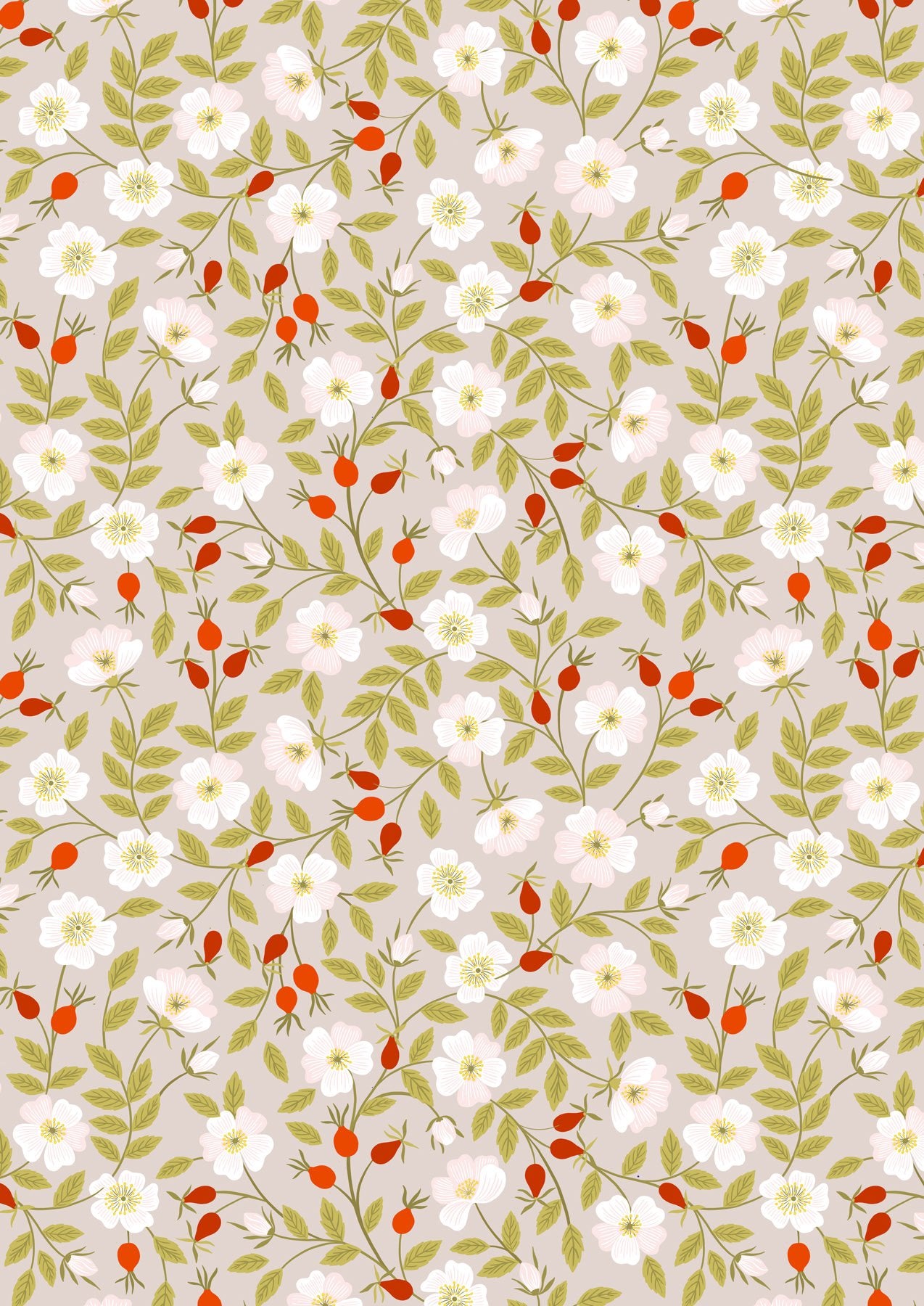 Evergreen by Lewis & Irene: Dog Rose on Cream (A693.1)