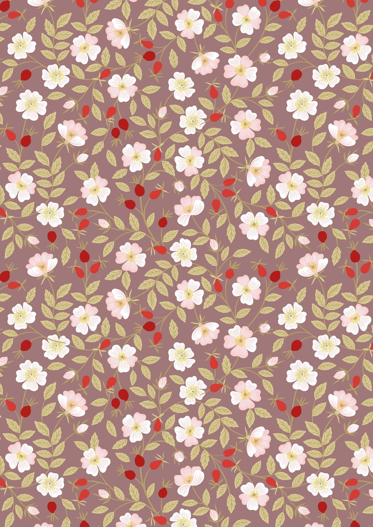 Evergreen by Lewis & Irene: Dog Rose on Soft Brown (A693.3)