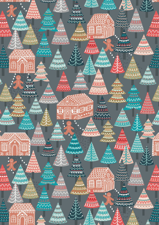 Gingerbread Season by Lewis & Irene: Gingerbread Forest on Grey (C84.3)