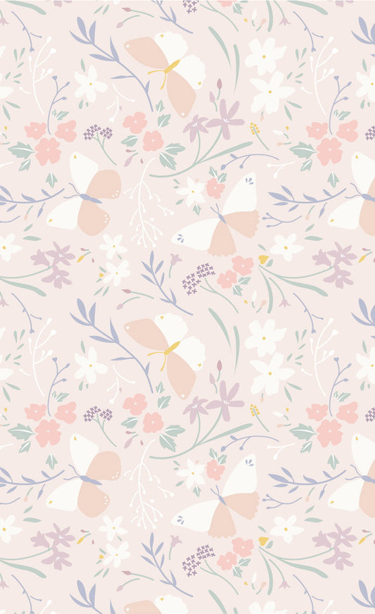 Heart of Summer by Cassandra Connolly for Lewis & Irene: Butterfly Dance on Blush Pink (CC3.1)