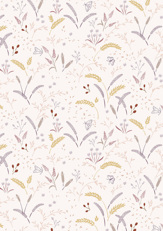 Meadowside by Cassandra Connolly for Lewis and Irene: Grassfield Gathering on Light Ecru Pink (CC8.1)