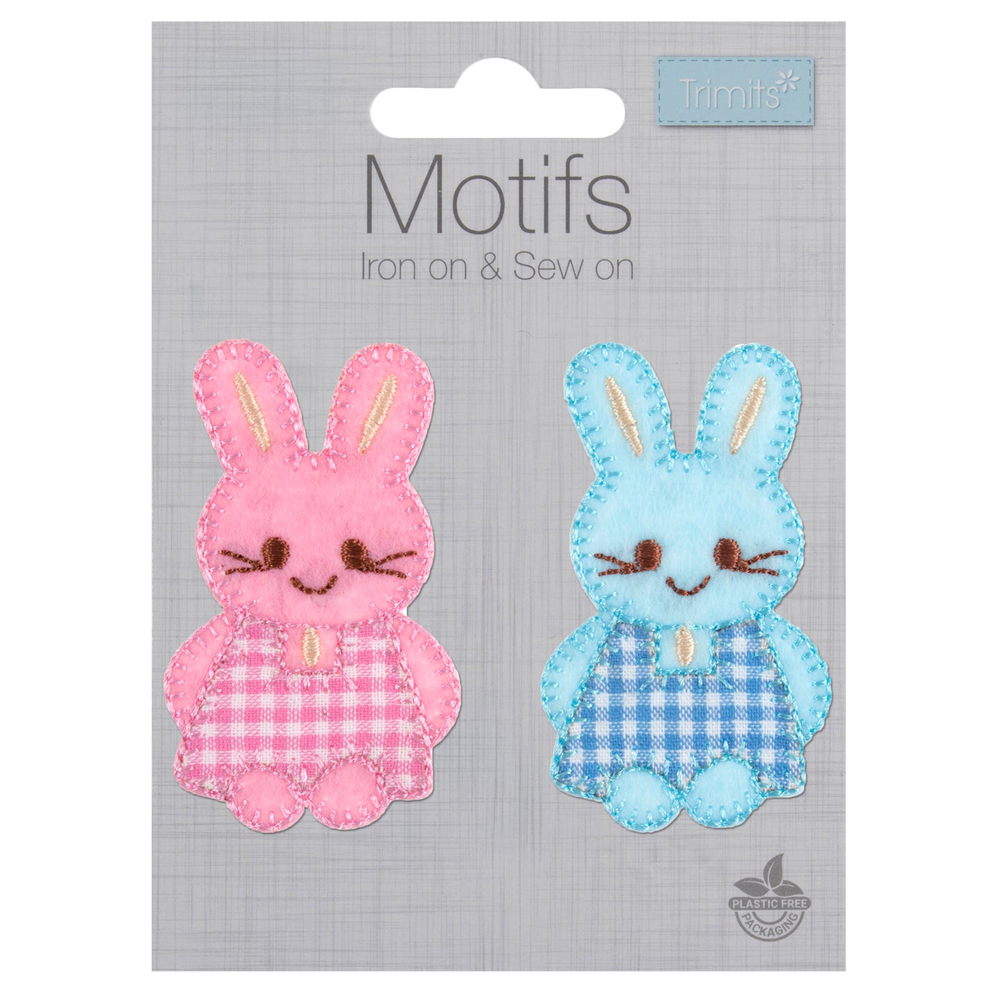 Trimits Pink and Blue Checked Bunnies Iron-on/Sew-on Motif