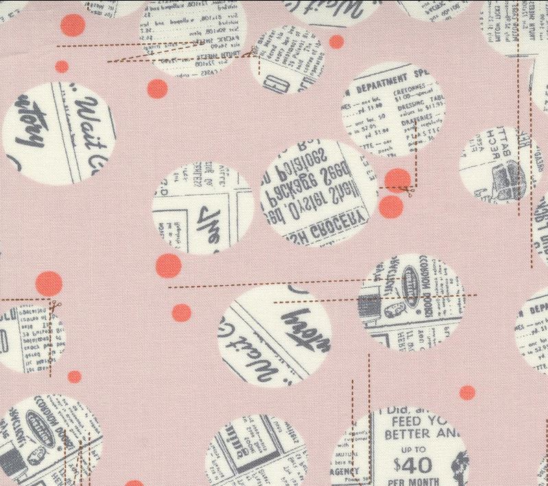 Celestial by Zen Chic for Moda Fabrics: News Dropping Dot Circle Newspaper - Rose Quartz (1762-23)