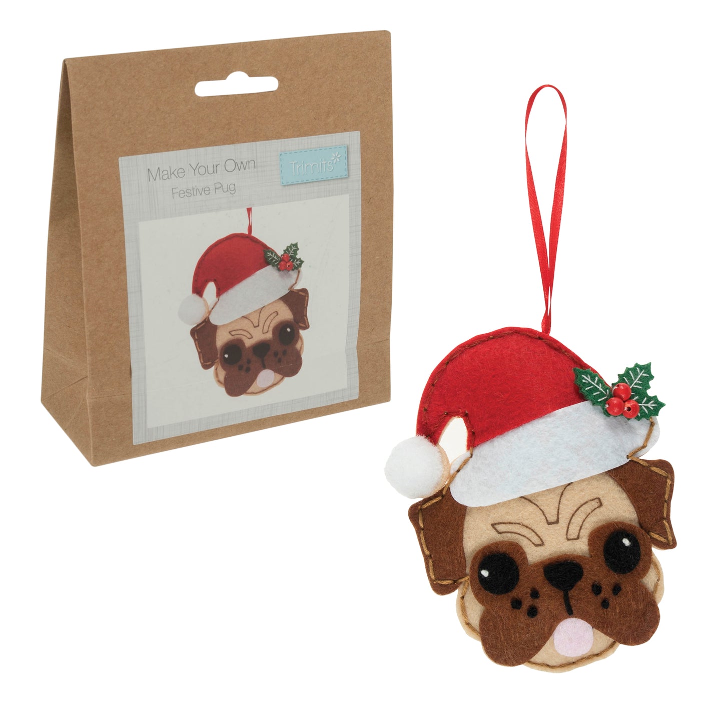 Trimits Make Your Own Pug in Santa Hat Felt Decoration Kit