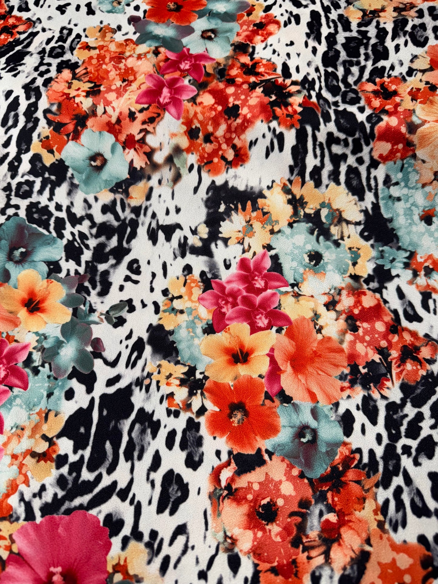 Black Leopard/Bright Floral Print Satin