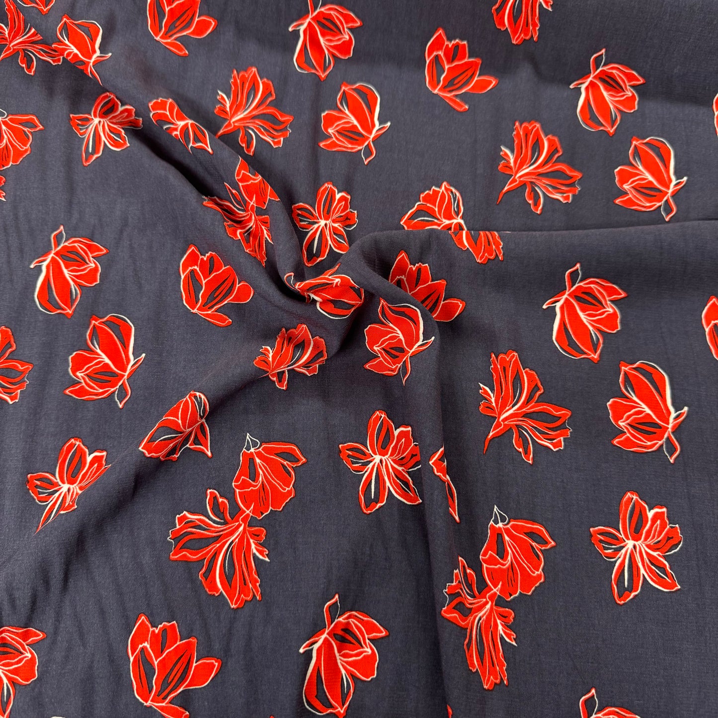 Floral 100% Viscose Print: Navy