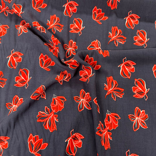 Floral 100% Viscose Print: Navy