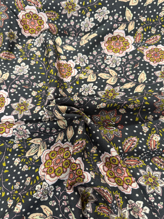 Dark Brown/Green Floral Ananda Viscose Twill