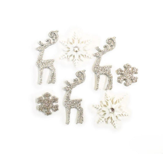 Dress It Up Buttons: Ice and Snow Glitter Reindeers