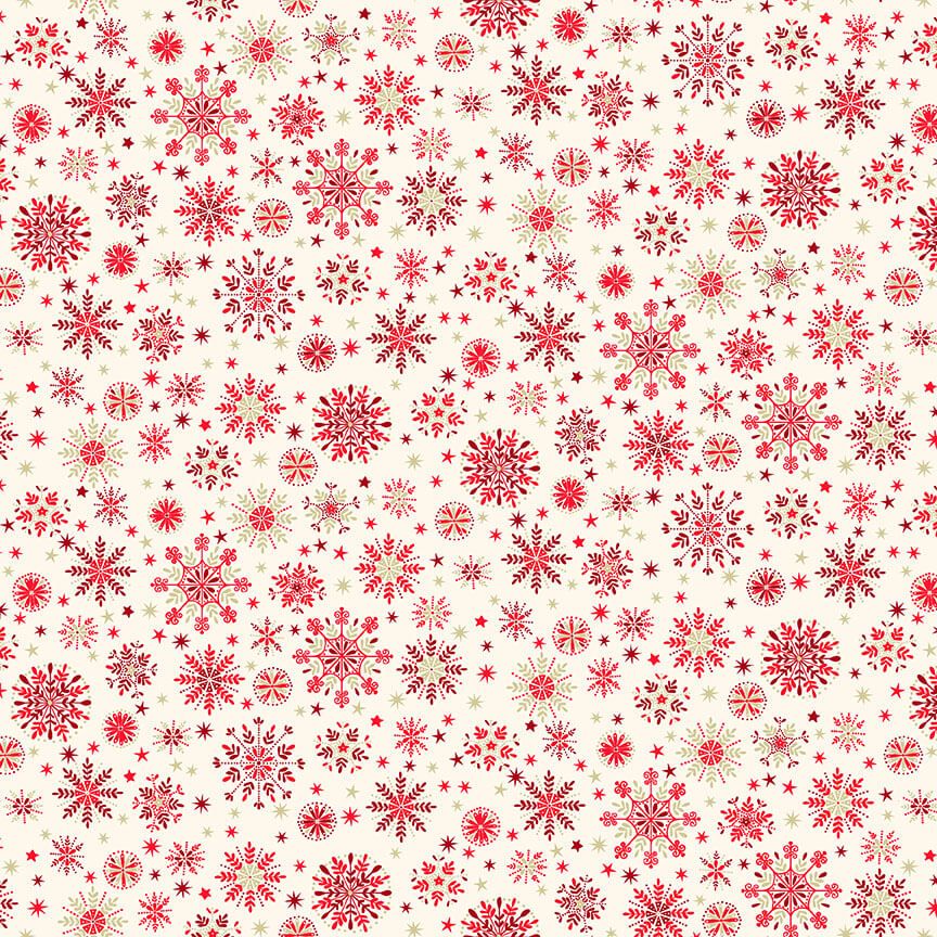 REMNANT X10: Merry Christmas Red Snowflakes on Cream 26cm x 110cm