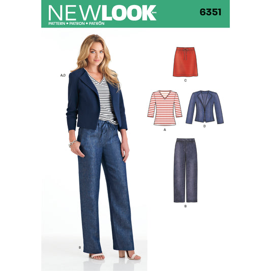 New Look Sewing Pattern 6351: Misses' Jacket, Trousers, Skirt and Knit Top