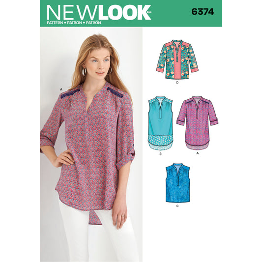 New Look Sewing Pattern 6374: Misses' Shirts with Sleeve and Length Options