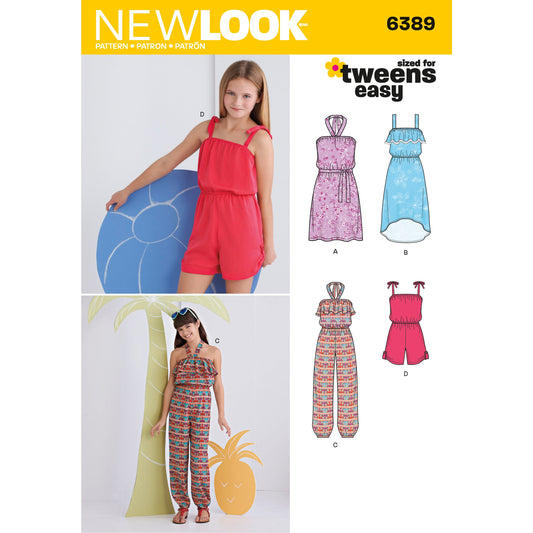 New Look Sewing Pattern 6389: Girls' Easy to Sew Jumpsuit, Romper and Dresses