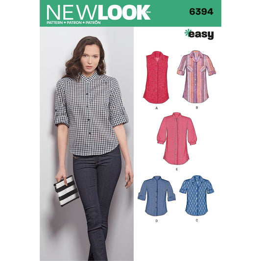 New Look Sewing Pattern 6394: Misses' Easy to Sew Button Front Tops