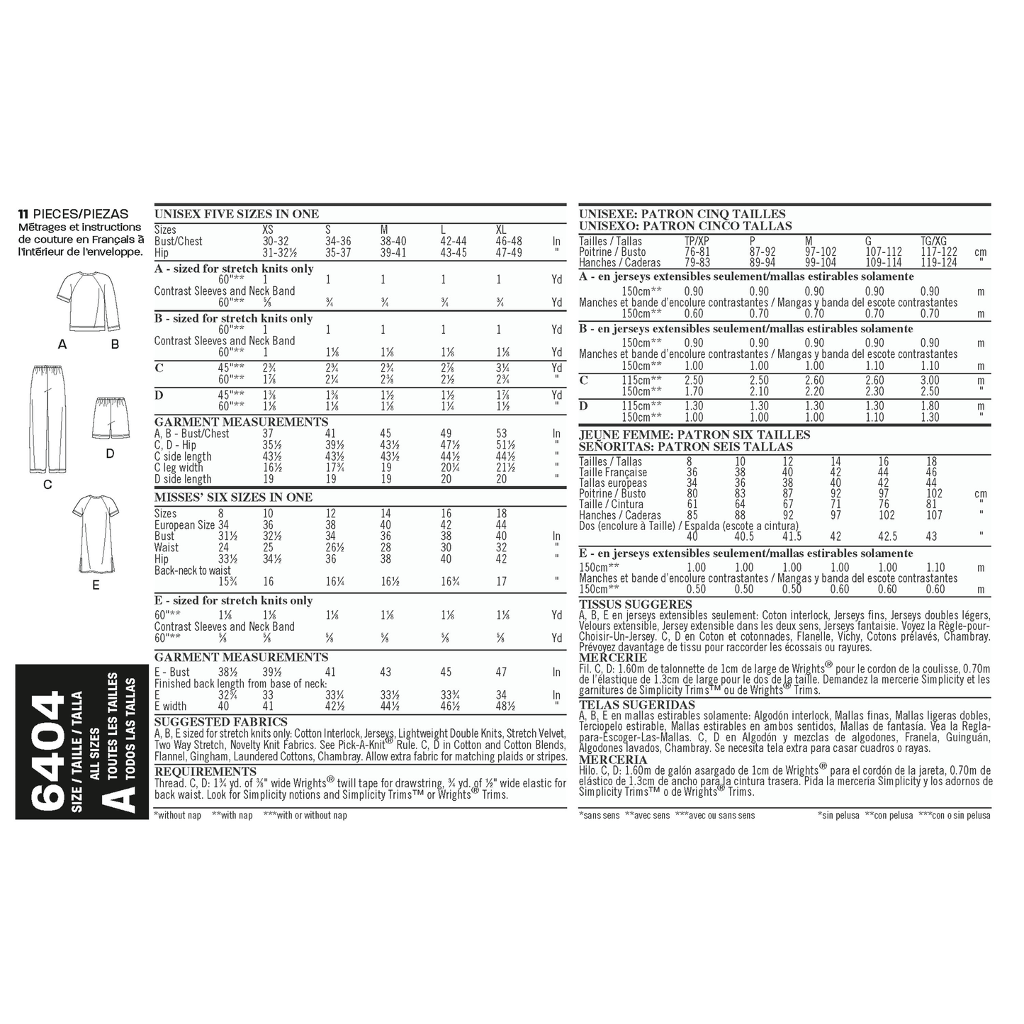 New Look Sewing Pattern 6404: Misses'/Men's Easy to Sew Separates