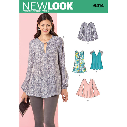 New Look Sewing Pattern 6414: Misses' Tunic and Top with Neckline Variations