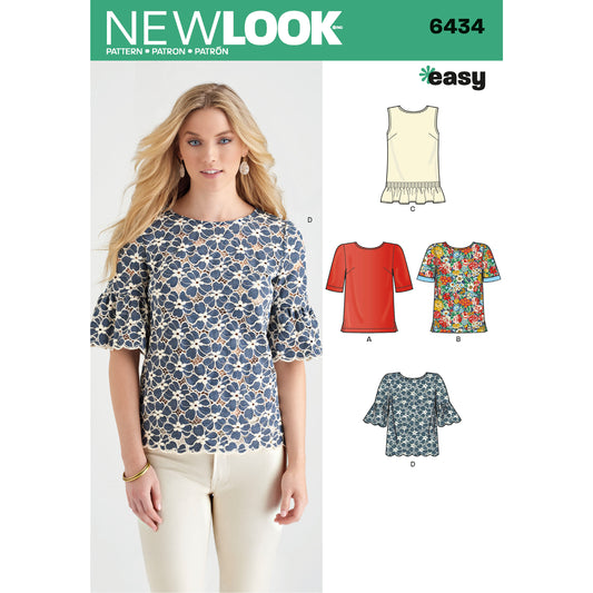 New Look Sewing Pattern 6434: Misses' Easy to Sew Tops with Fabric Variations