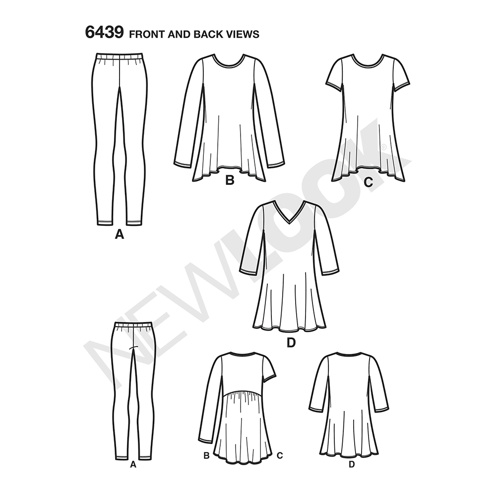 New Look Sewing Pattern 6439: Misses' Easy to Sew Knit Tunics with Leggings