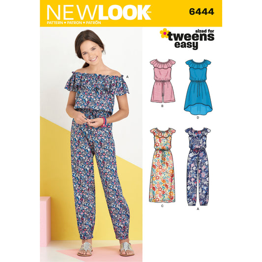 New Look Sewing Pattern 6444: Girls' Easy to Sew Dress and Jumpsuit in Two Lengths