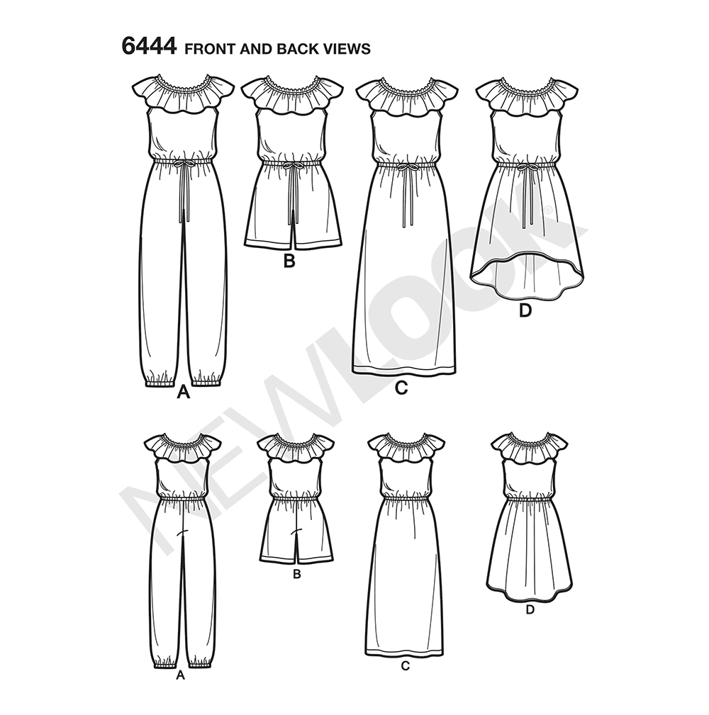 New Look Sewing Pattern 6444: Girls' Easy to Sew Dress and Jumpsuit in Two Lengths