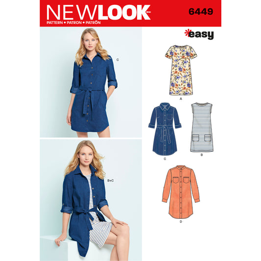 New Look Sewing Pattern 6449: Misses' Easy to Sew Shirt Dress and Knit Dress