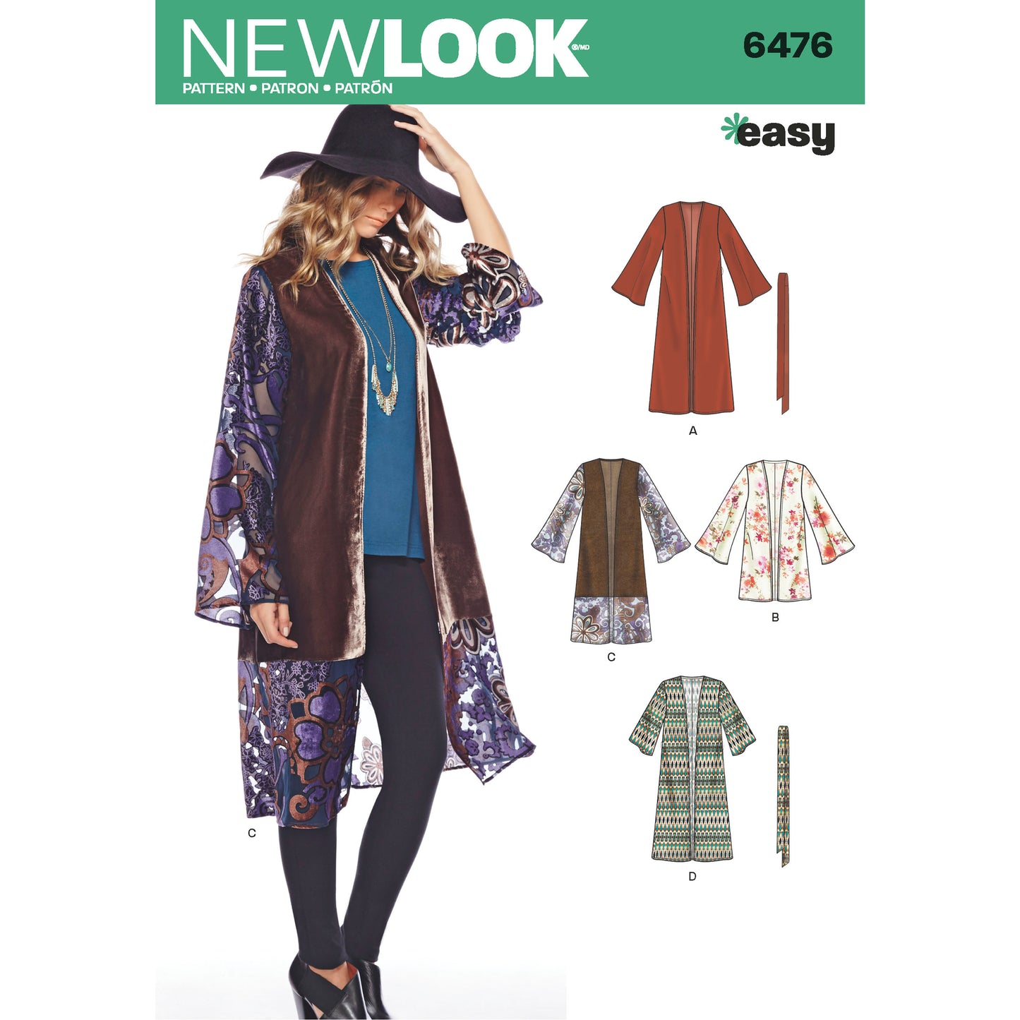 New Look Sewing Pattern 6476: Misses' Easy to Sew Kimono with Length and Sleeve Variation