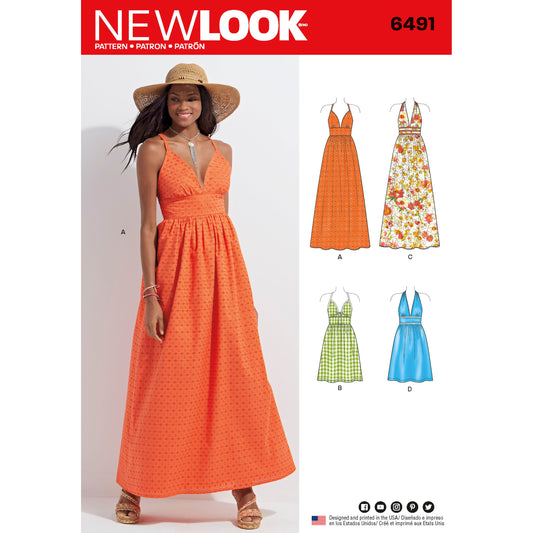 New Look Sewing Pattern 6491: Misses' Dresses in Two Lengths with Bodice Variations