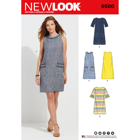 New Look Sewing Pattern 6500: Misses' Dress with Neckline, Sleeve and Pocket Variations