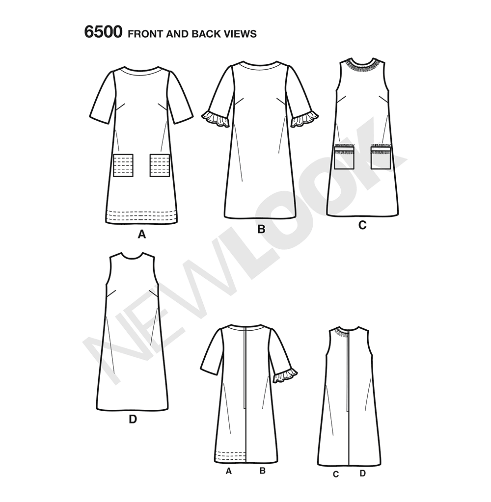 New Look Sewing Pattern 6500: Misses' Dress with Neckline, Sleeve and Pocket Variations