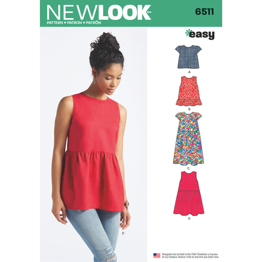 New Look Sewing Pattern 6511: Women's Easy to Sew Tops with Length and Sleeve Variations