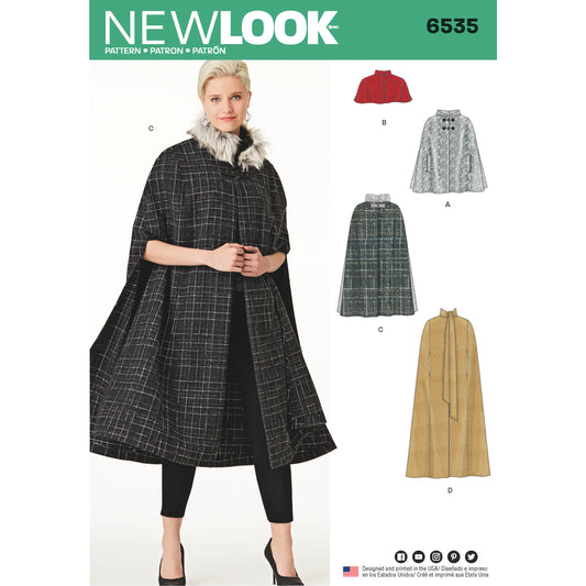 New Look Sewing Pattern 6535: Women's Capes in Four Lengths