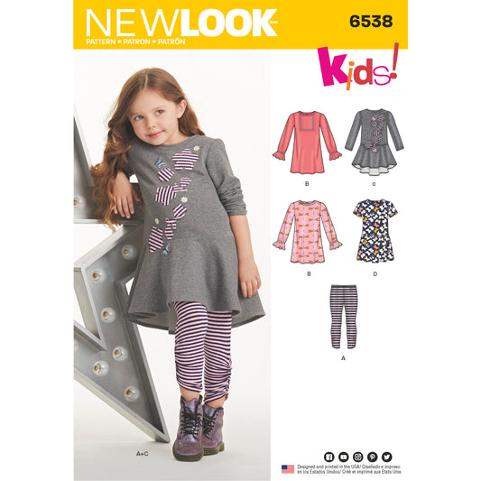 New Look Sewing Pattern 6538: Children's Knit Leggings and Dresses