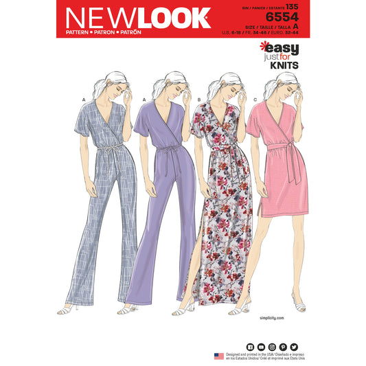 New Look Sewing Pattern 6554: Women's Easy to Sew Knit Jumpsuit and Dresses