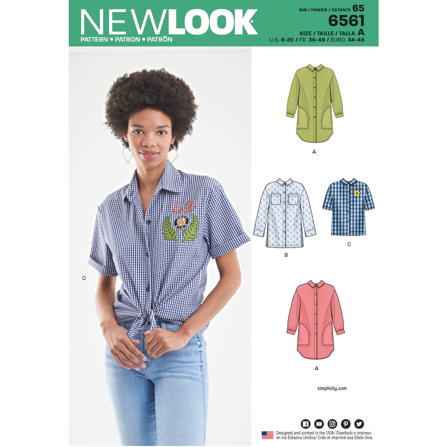 New Look Sewing Pattern 6561: Women's Shirts in Three Lengths