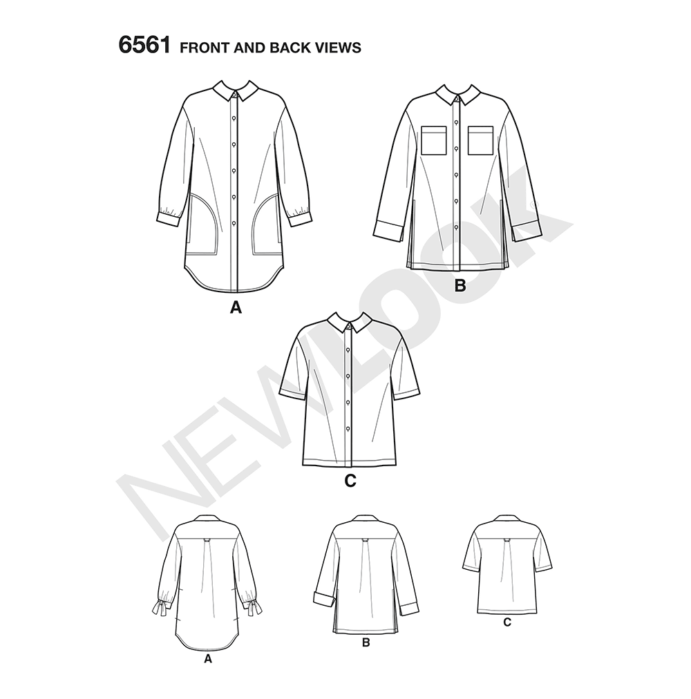 New Look Sewing Pattern 6561: Women's Shirts in Three Lengths