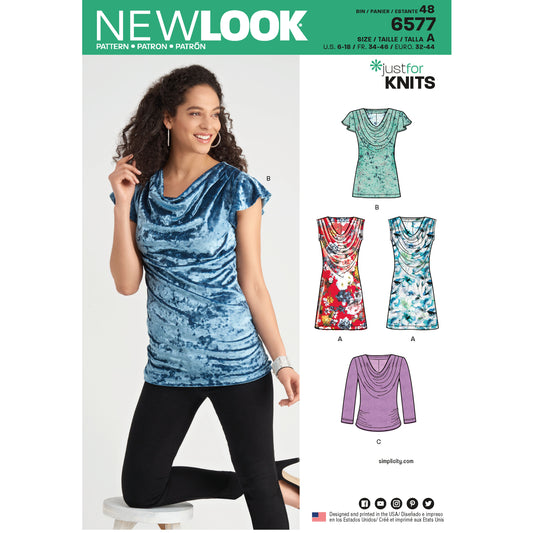 New Look Sewing Pattern 6577: Misses' Easy to Sew Knit Tops