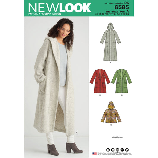 New Look Sewing Pattern 6585: Misses' Coat with Hood