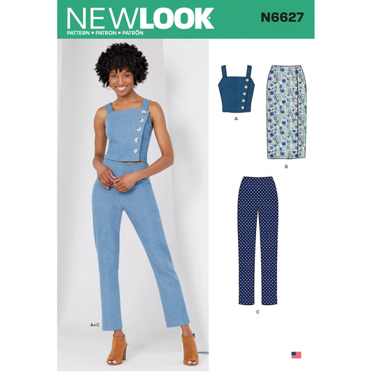 New Look Sewing Pattern 6627: Misses' Top, Skirt and Trousers