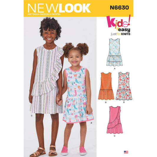 New Look Sewing Pattern 6630: Children's/Girls' Easy Just for Knits Dresses