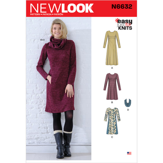 New Look Sewing Pattern 6632: Misses' Easy Just for Knits Empire Dresses