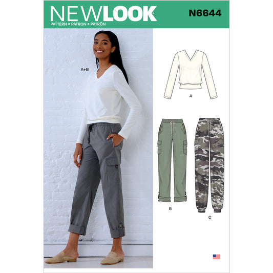 New Look Sewing Pattern 6644: Misses' Cargo Pants and Knit Top