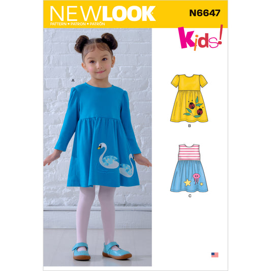 New Look Sewing Pattern 6647: Toddlers' Dresses with Appliqués