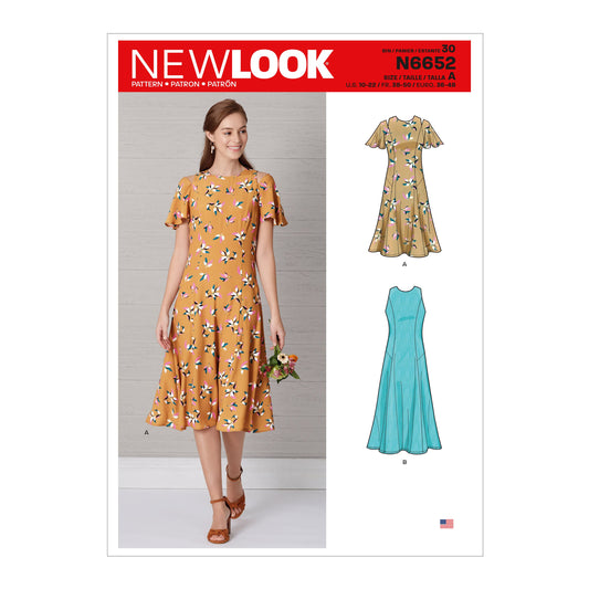 New Look Sewing Pattern 6652: Misses' Fit and Flared Dress with Length and Sleeve Variations